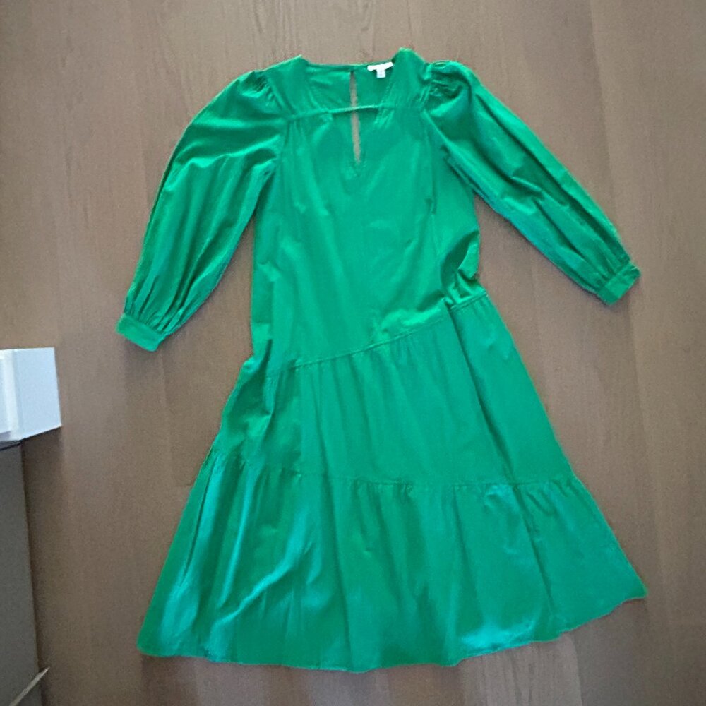 Topshop Green Midi Dress Tiered Long Sleeve Dress, Size US 6 EU 38, England